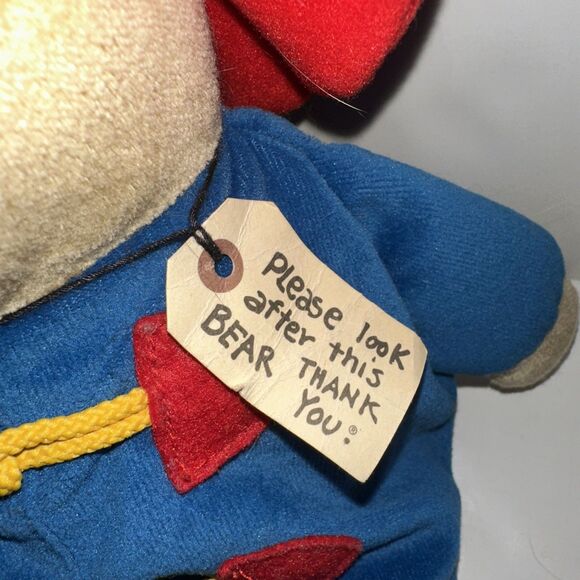 W Tags PADDINGTON PLUSH VTG 11” Bear Red Hat Blue Jacket Vintage Kids Gifts Toy - Picture 4 of 8